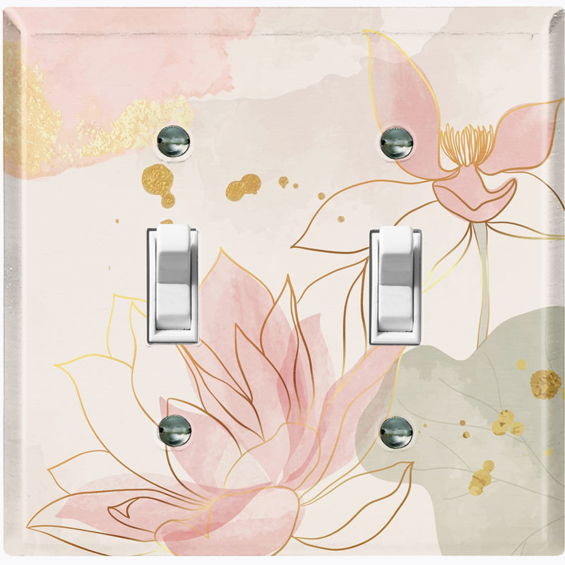 Pink Flower Spa Beige 2 - Gang Toggle Light Switch Standard Wall Plate