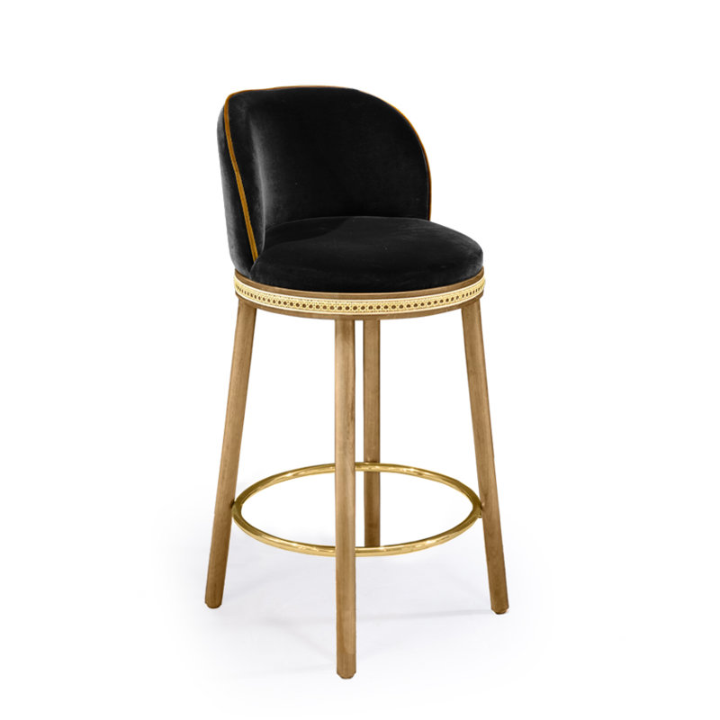 Alma Counter & Bar Stool, Black, Counter Stool (27" Seat Height), Satin Brass