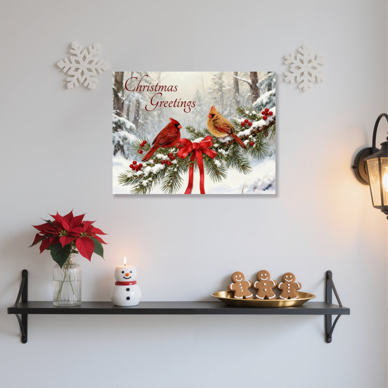 «Cardinal Birds Snow», art mural sur toile, H 12 po x l 18 po