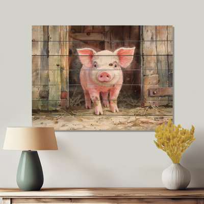 Mignon portrait de cochon de ferme - Art mural en bois de cochon - sur bois de pin naturel