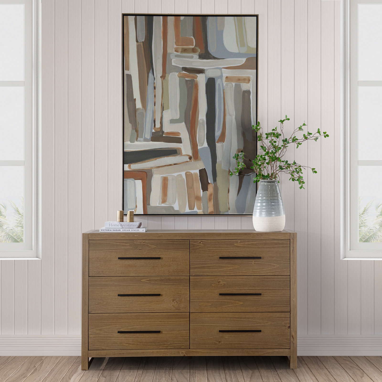 Modica 60" Pine Double Dresser, Honey Brown