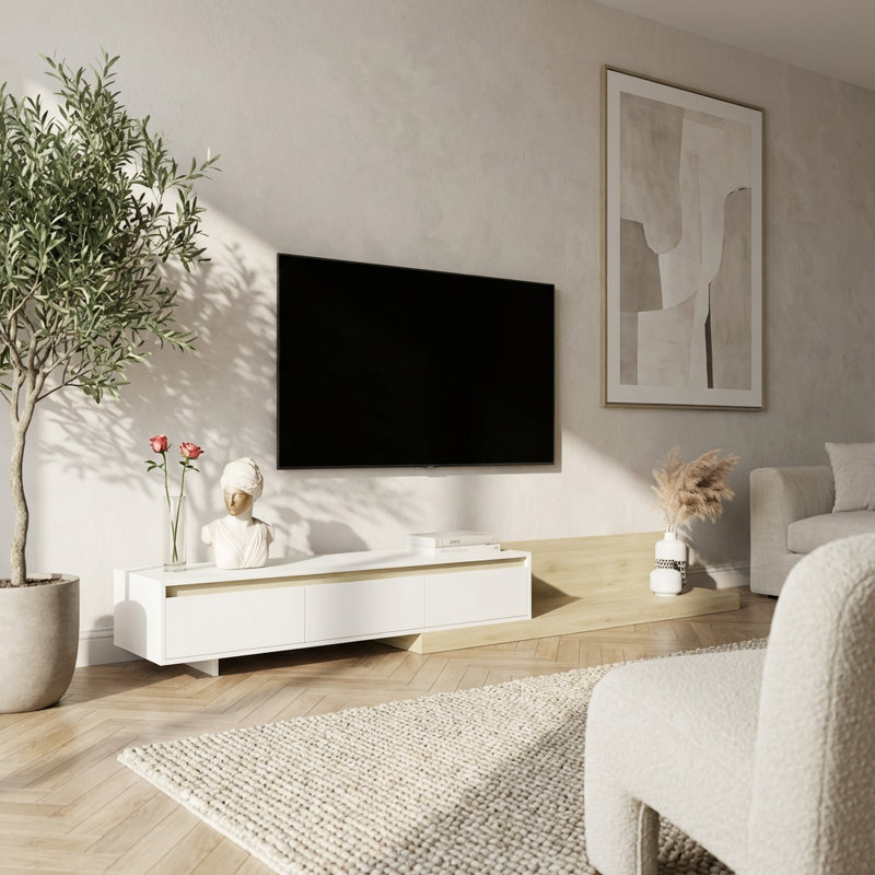 Meuble télé moderne avec meuble télé avec meuble de rangement pour le salon et la chambre à coucher, White/Beige