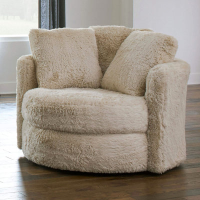 Fauteuil d'appoint pivotant Rane, chenille, forme de tonneau, bois massif