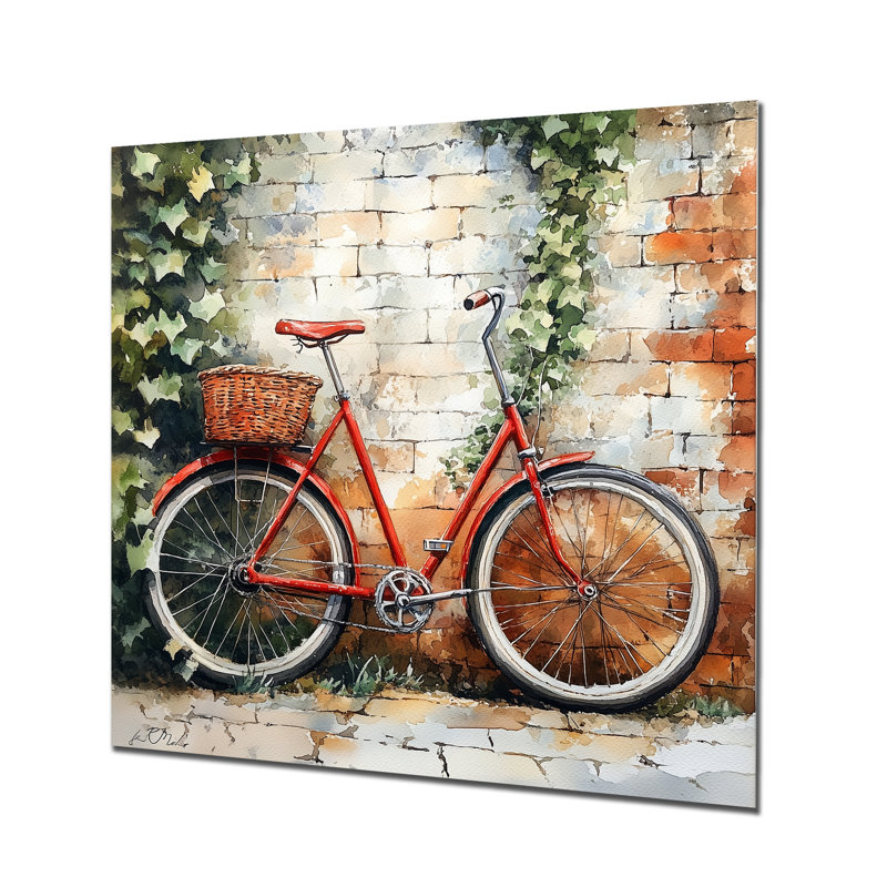 Rétro bicyclette par Brick Wall - bicyclette, décoration murale en métal, impression moderne sur métal, L 29 po x H 29 po