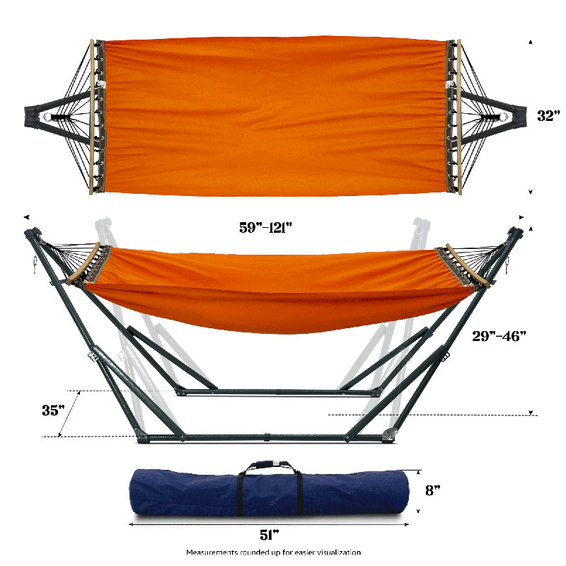 Support universel pour hamac - acier - toile - orange, Noir, Orange