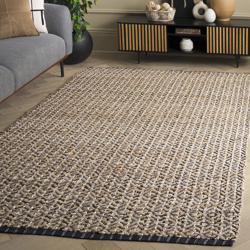 Natural Fiber 661 Flatweave Jute/Cotton Geometric Rug in Natural/Black/Ivory/Dark Gray, Rectangle 4' x 6'