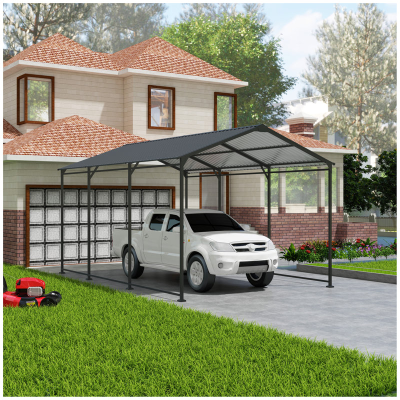 Metal Carport 10 ×15 FT Heavy Duty With Galvanized Steel Roof, Metal Garage Canopy With Galvanized Steel Roof & Frame, Car Tent Outdoor Storage Shed For Car, Boats And Truck, Gray