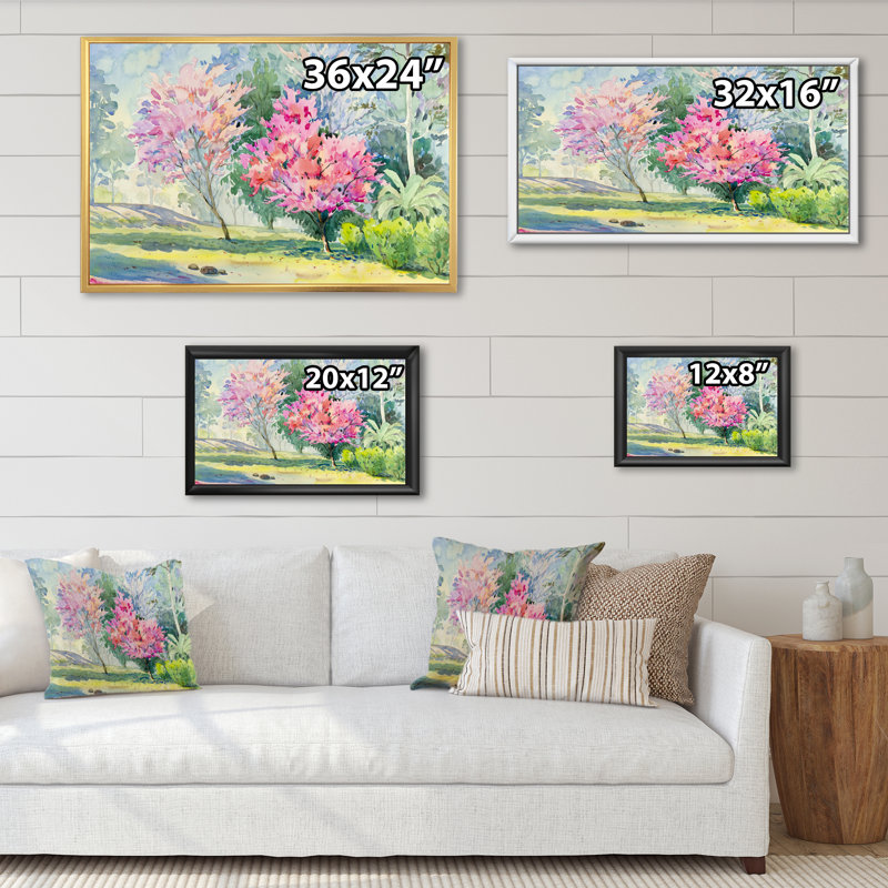 «Path To The Enchanted Pink Forest II», reproduction encadrée sur toile, H 8 po x l 12 po x P 1 po, Cadre naturel flottant
