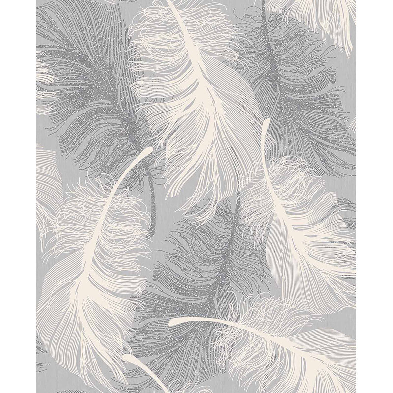 Rouleau de papier peint L 33 pi x l 20,5 po Gustafson Feather, Gris