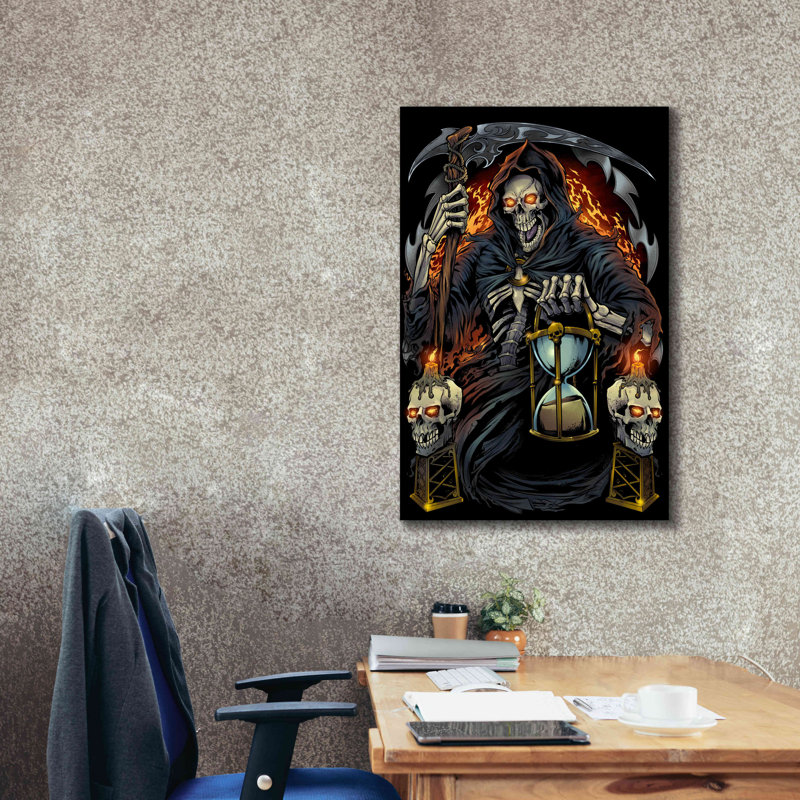 Aatiqa Grim Reaper avec sablier sur toile, H 40 po x l 26 po x P 1,5 po