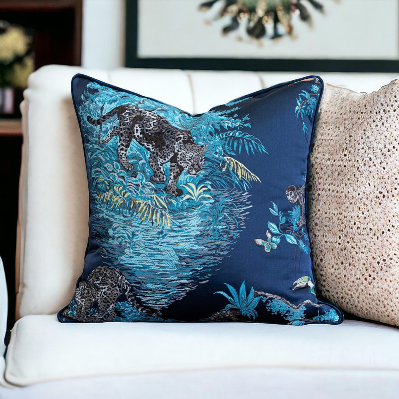 Animal Print Cotton Blend Reversible Pillow Cover, Blue, 20"H x 20"H