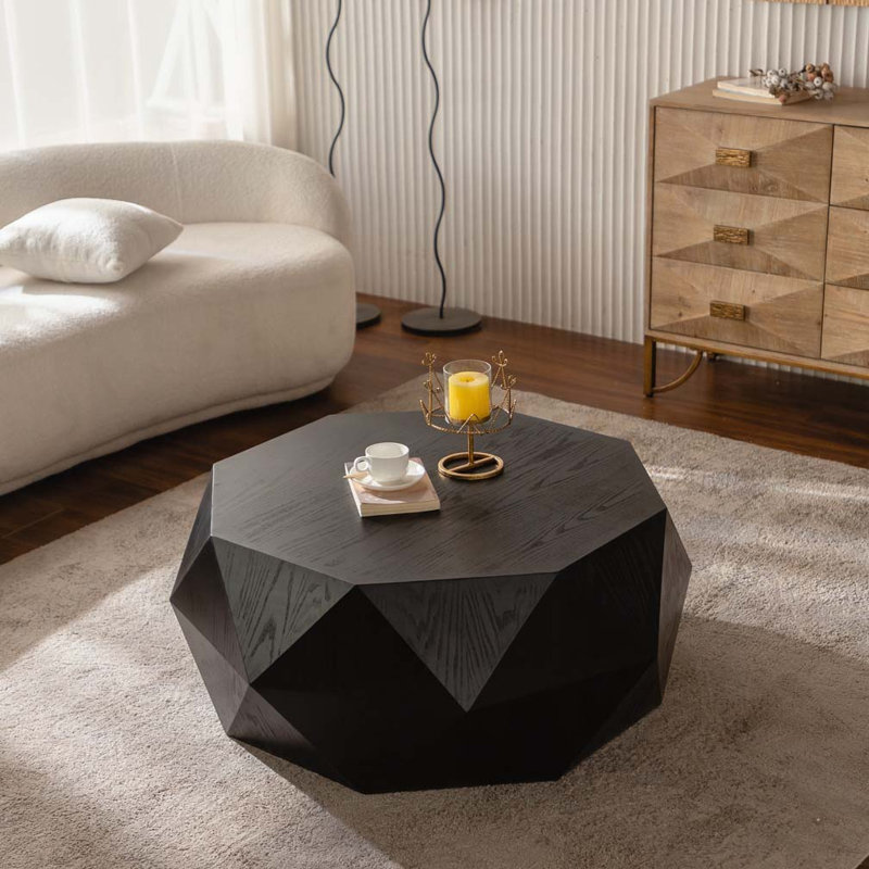 Retro Style Coffee Table, 16.33" H x 31.49" L x 38.18" W, Black
