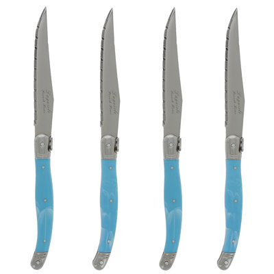 French Home Laguiole Steak Knives with Faux Turquoise Handles, 4-Piece Set
