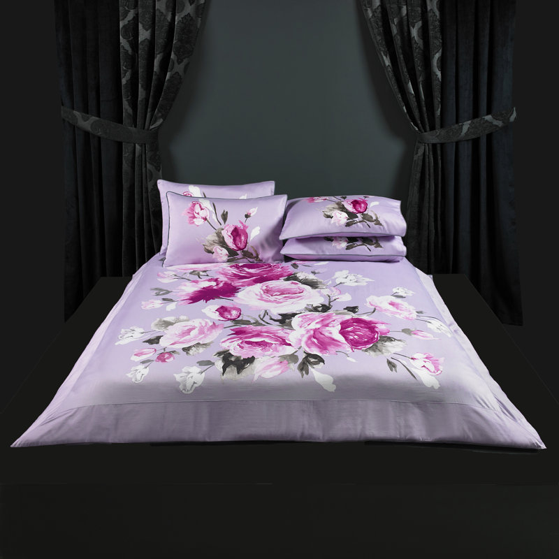 Windsor Cotton Floral Duvet Cover Set with Pillowcases Included, Heather, Super King