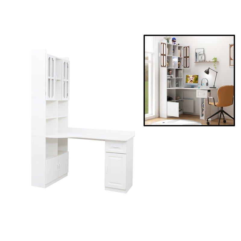 Bureau d'ordinateur de coin en L, Blanc