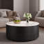 Table basse moderne et mobile avec roulettes, 2 tiroirs et plateau en marbre fritté-479061538