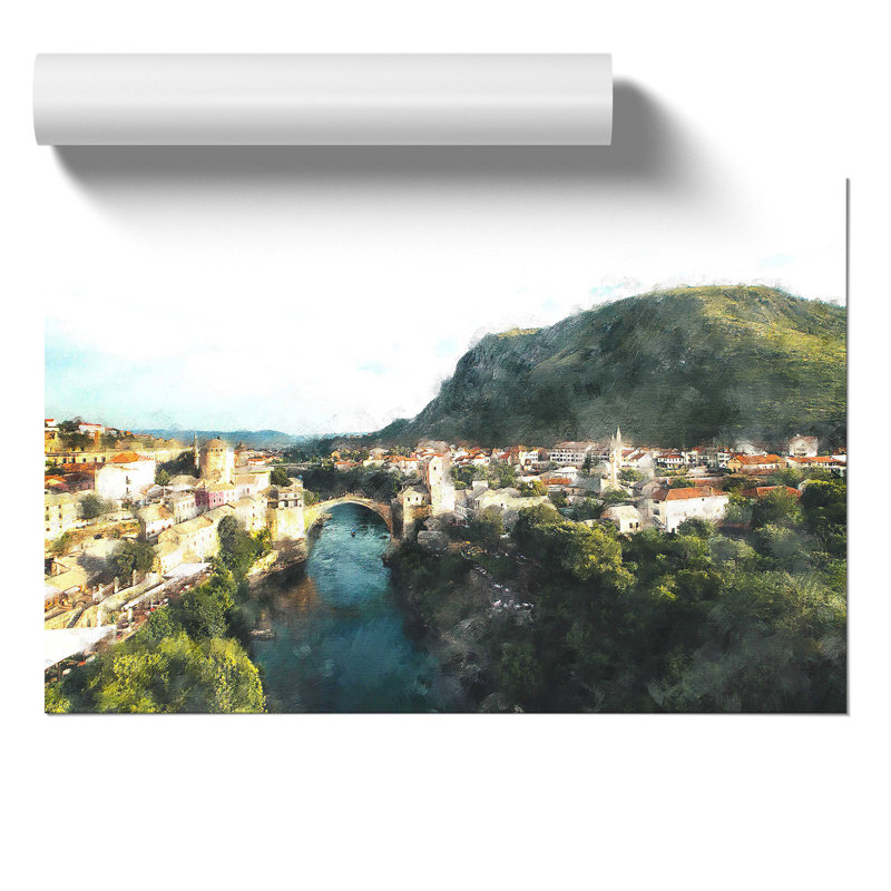 Skyline of Mostar Painting - Frameless Print, 21cm H x 30cm W x 0.1cm D
