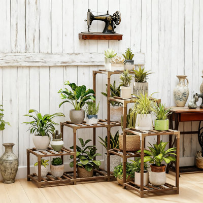 Tablette d'angle en bois pour plantes d'intérieur en coin