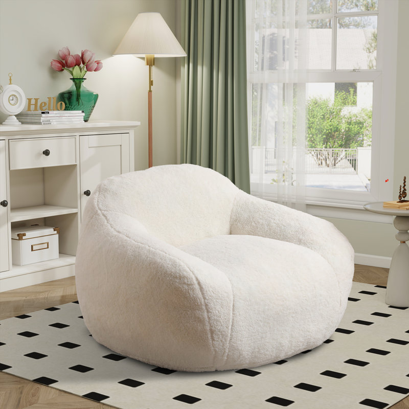 Fauteuil à billes Teddy, fauteuil paresseux avec accoudoirs, Ourson blanc cassé