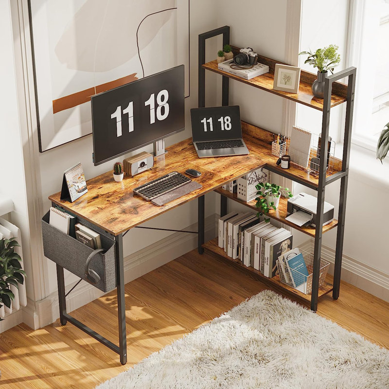 Bureau d'ordinateur en L Orrum, H 29,5 po x l 47 po x P 18,9 po, Brun / noir