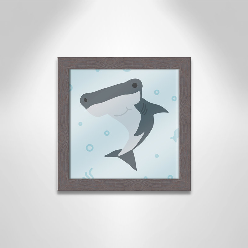 Impression sur papier Happy Hammerhead, H 12 po x l 12 po x P 0,6 po, Encadré plat à grain de bois gris