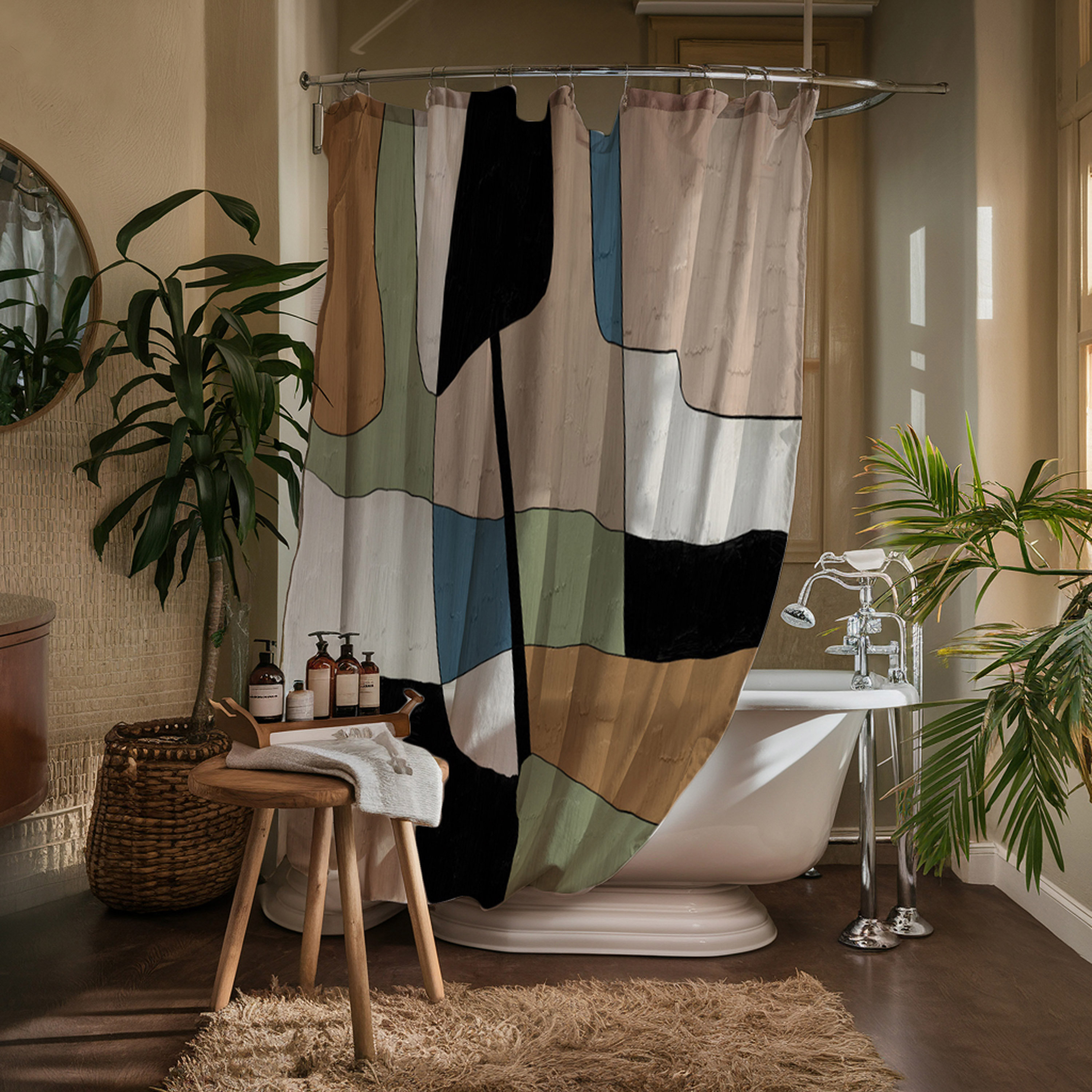 East Urban Home Color Block Abstract Shower Curtain | Wayfair