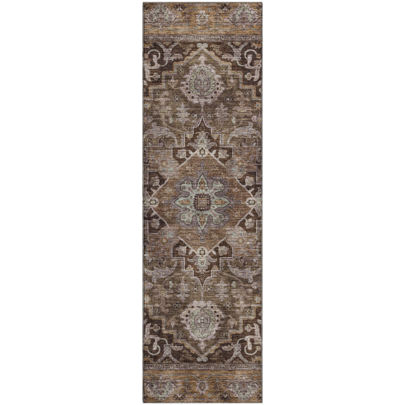 Premium Machine Washable Mayfield  global Rug, 2'3" x 7'6" Runner, Brown