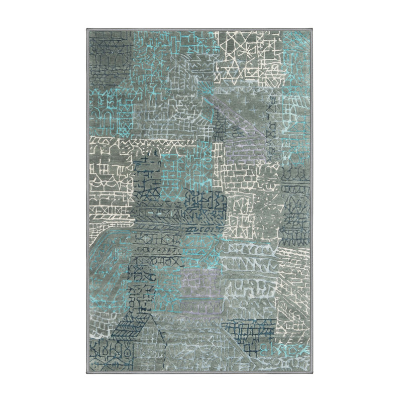 Tapis brun/bleu zone contemporaine, Rectangle 5 pi x 7 pi