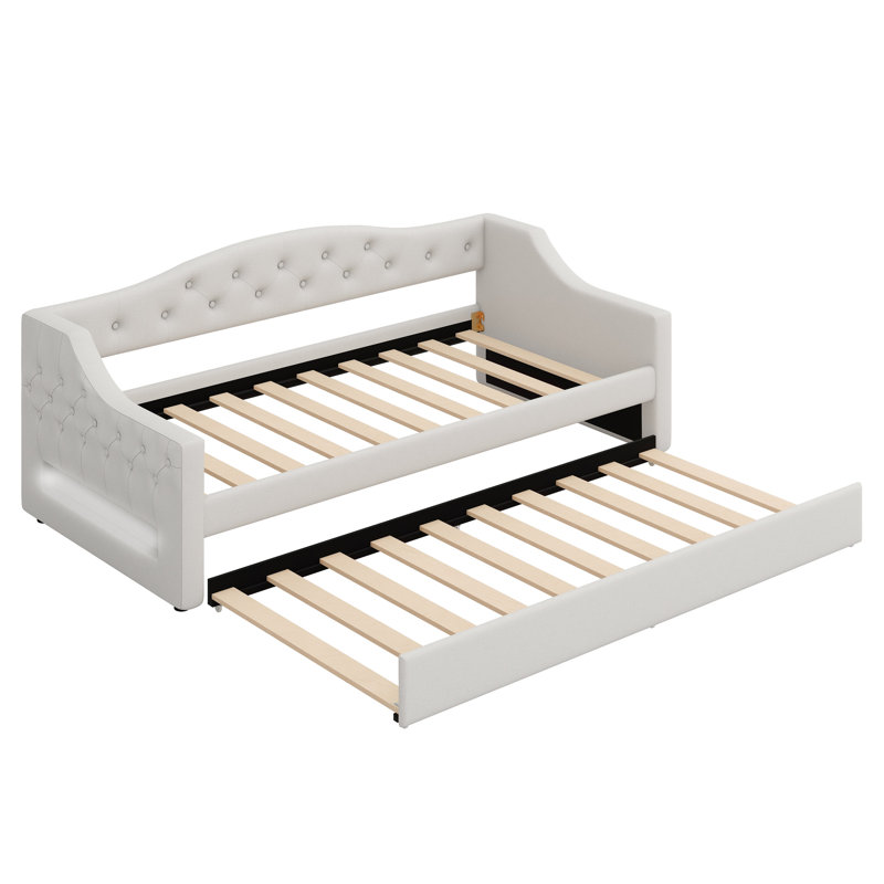 Lit de jour rembourré avec ceinture DEL et lit gigogne, Beige