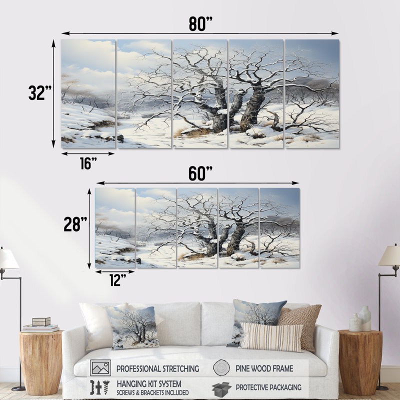 «Winter S Tree Sycamore I - Tree Sycamore», art mural sur toile 5 pièces, H 28 po x l 60 po