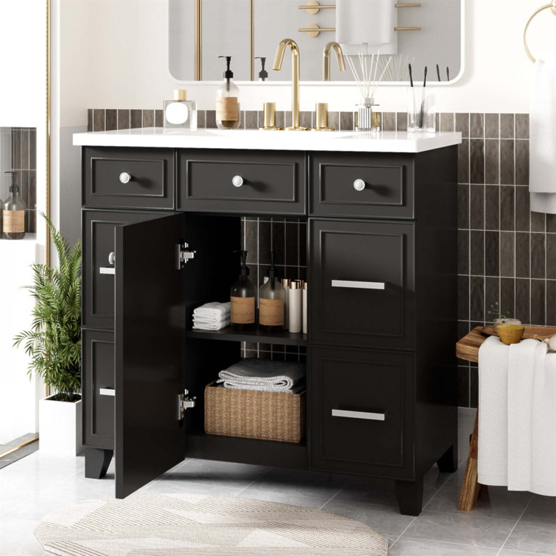 Meuble-lavabo transitionnel de 36 pouces avec lavabo, portes à fermeture douce et tiroirs spacieux pour un rangement élégant