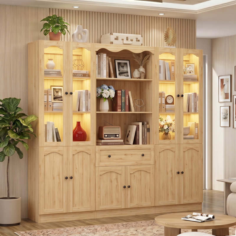 Armoire avec porte vitrée, armoire avec tiroirs en bois, Jaune