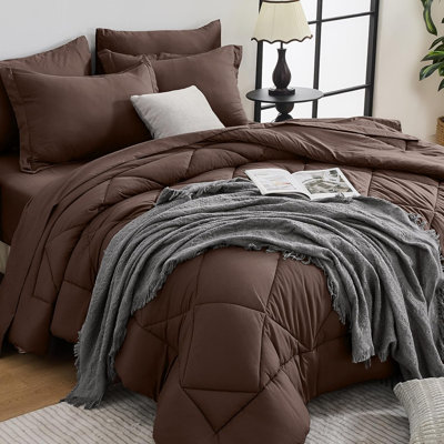 7-Piece Full Comforter Set, Brown Bed in a Bag