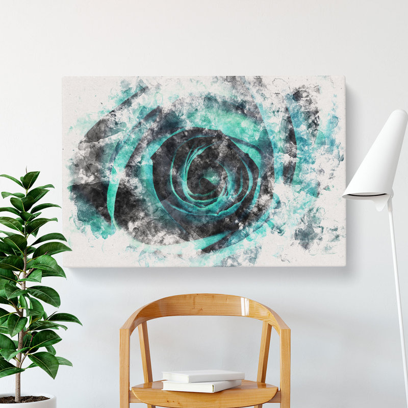 A Teal Rose - Wrapped Canvas Painting, 50cm H x 76cm W x 3cm D