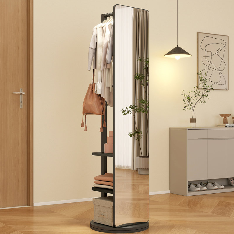Solid Wood Full Length Mirror With Hanger, Black