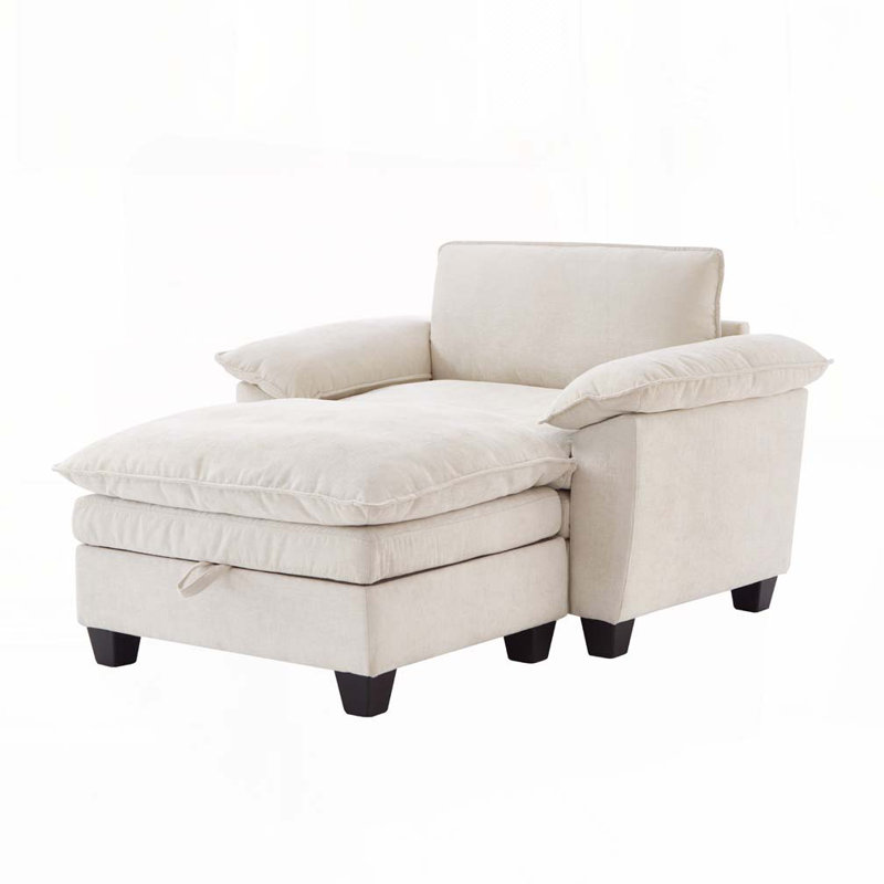 Méridienne surdimensionnée en chenille avec repose-pieds et rangement Chenille, Beige