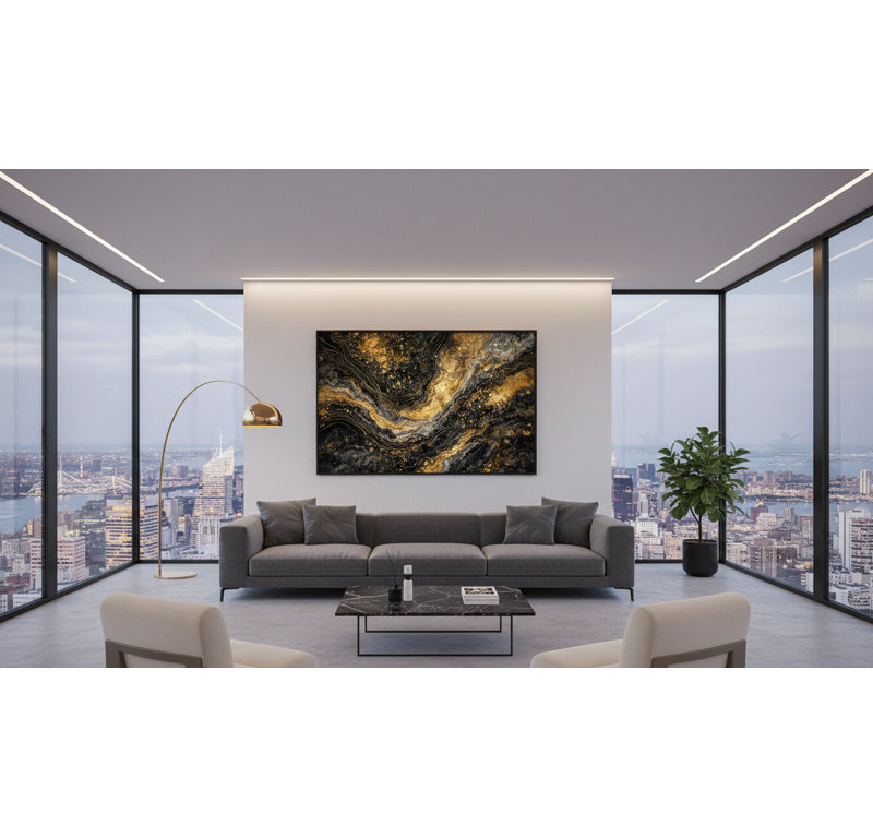 Gilded Faultline Framed Canvas Wall Art by Kasian Art Studio - Black Frame, White