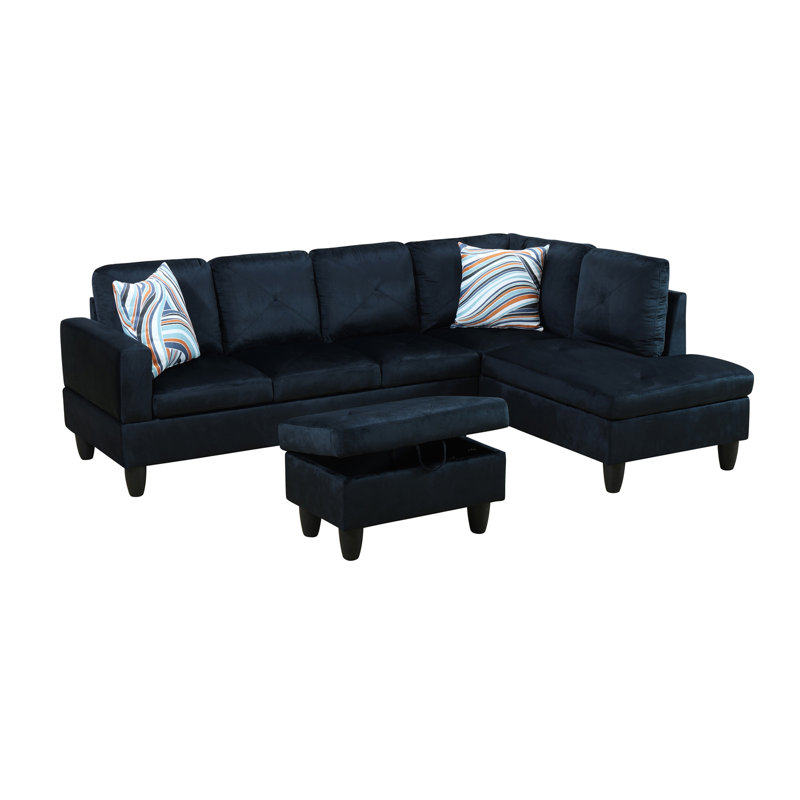 Canapé modulaire rembourré 3 pièces Phifer, Bleu marine, Noir