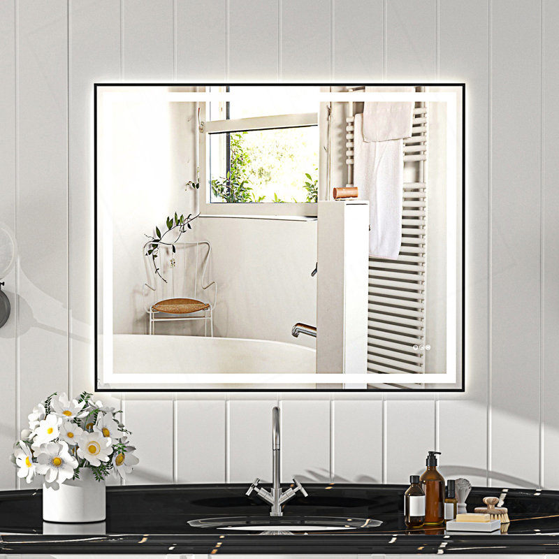 48X40" Black Eco-Friendly Silver Mirrordual Led Light Stripsfront And Back Lighting