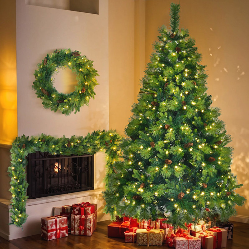 Arbre de Noël artificiel avec couronne et guirlande
