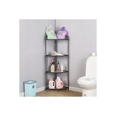 J&v Textiles Foldable 4 Tier Corner Shelf, Metal Corner Plant Stand With Black Frame And Transparent Shelves, Corner Display Rack