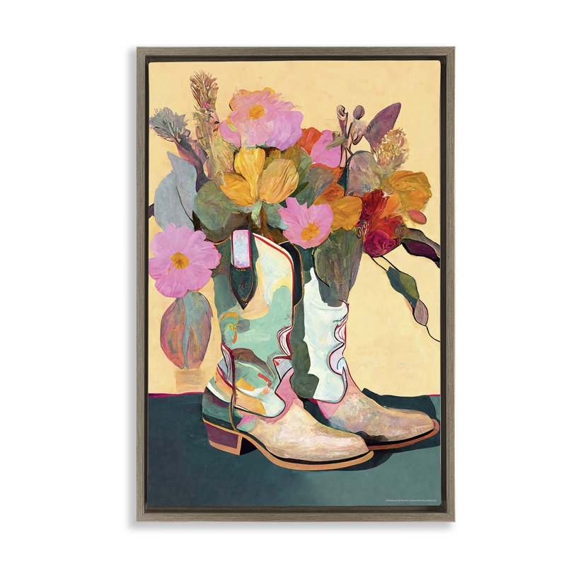 «Bright Cowgirl Florals», toile flottante encadrée par Reinders, H 31 po x l 21 po, Cadre flottant orme Montalcino