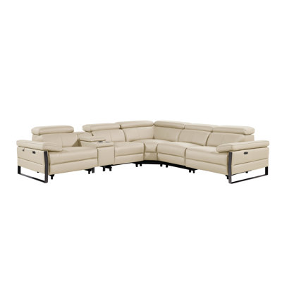 Top Grain Italian Leather 6-Piece L-Shaped Modular Power Reclining Sectional With 3 Power Recliners & Power Headrests