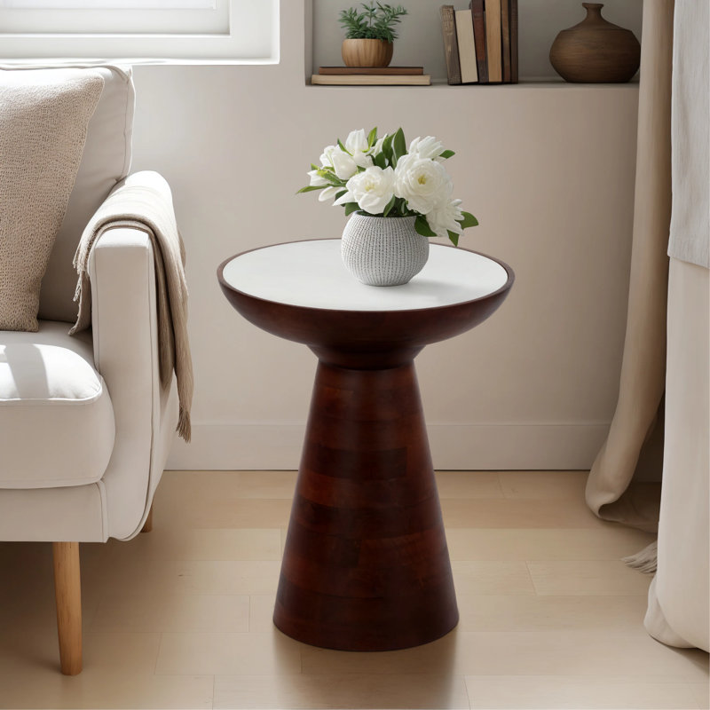 20" Marble Top Side Table with Solid Wood Base – Modern Accent End Table for Living Room – Small Side Table for Stylish and Functional Spaces