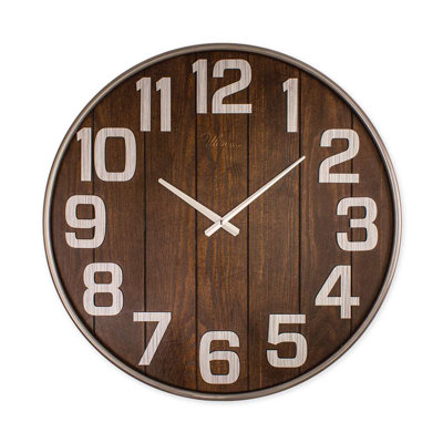 Horloge murale élégante en métal, 24,4 x 24,4 po, noyer | 80% panneau de fibres à densité moyenne et 20% acier | Mouvement de balayage silencieux pour une ambiance paisible | Parfait pour le salon, le bureau ou la chambre à coucher