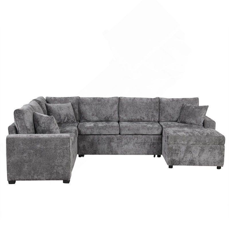 Canapé-lit 112,2 po avec canapé-lit escamotable avec repose-pieds avec rangement, trois coussins et dispositifs de chargement pour le salon, gris
