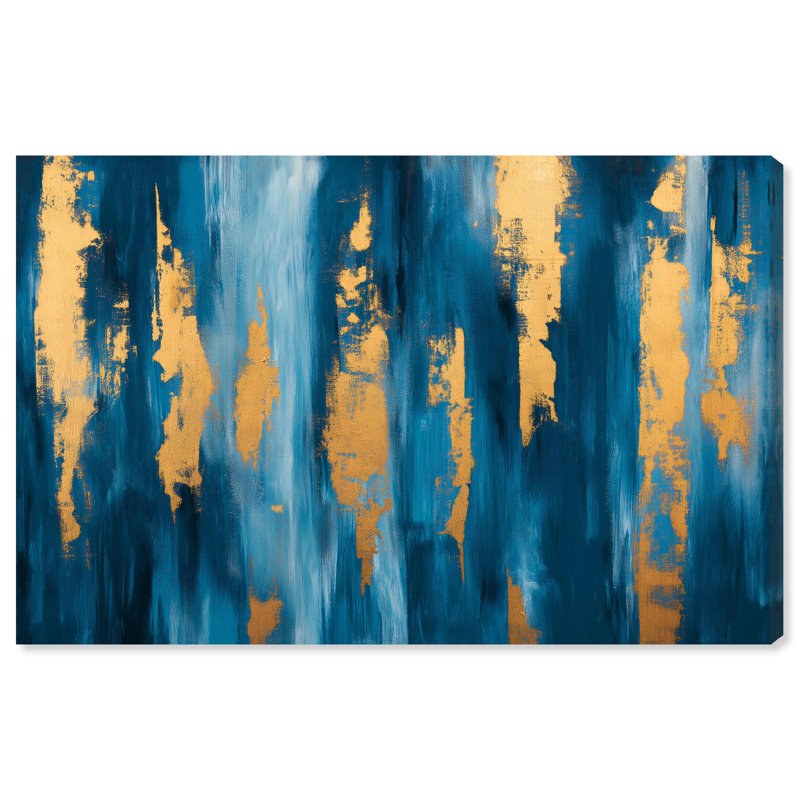 «Blue Dark Texture with Golden Touch II», art mural bleu par , H 10 po x l 15 po, Toile tendue