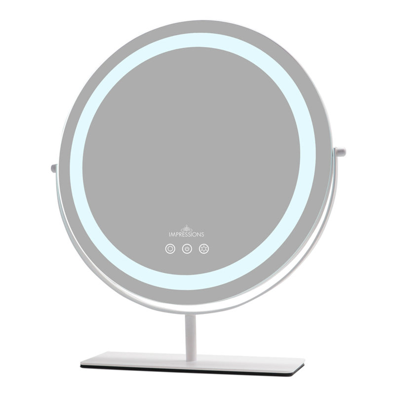 Ehrmann Aura Tri Tone Round Vanity Mirror with Table Stand, LED Makeup Mirror with 360 Degrees Rotatable, White