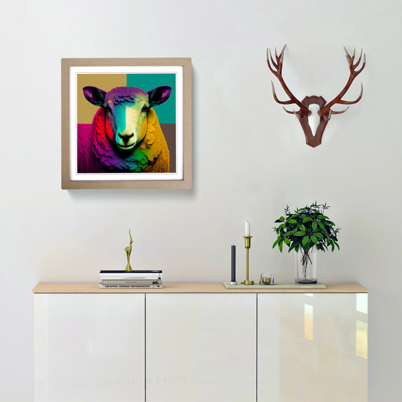 Sheep Pop - Single Picture Frame Print on Wood, Oak