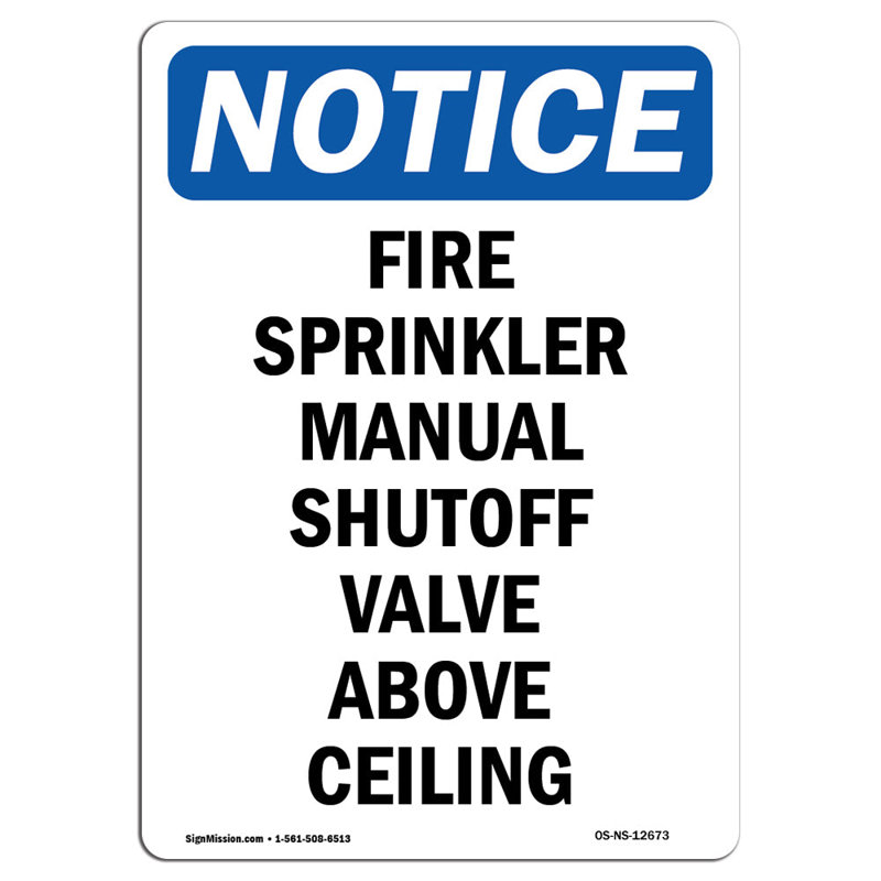 Fire Sprinkler Manual Shutoff Sign